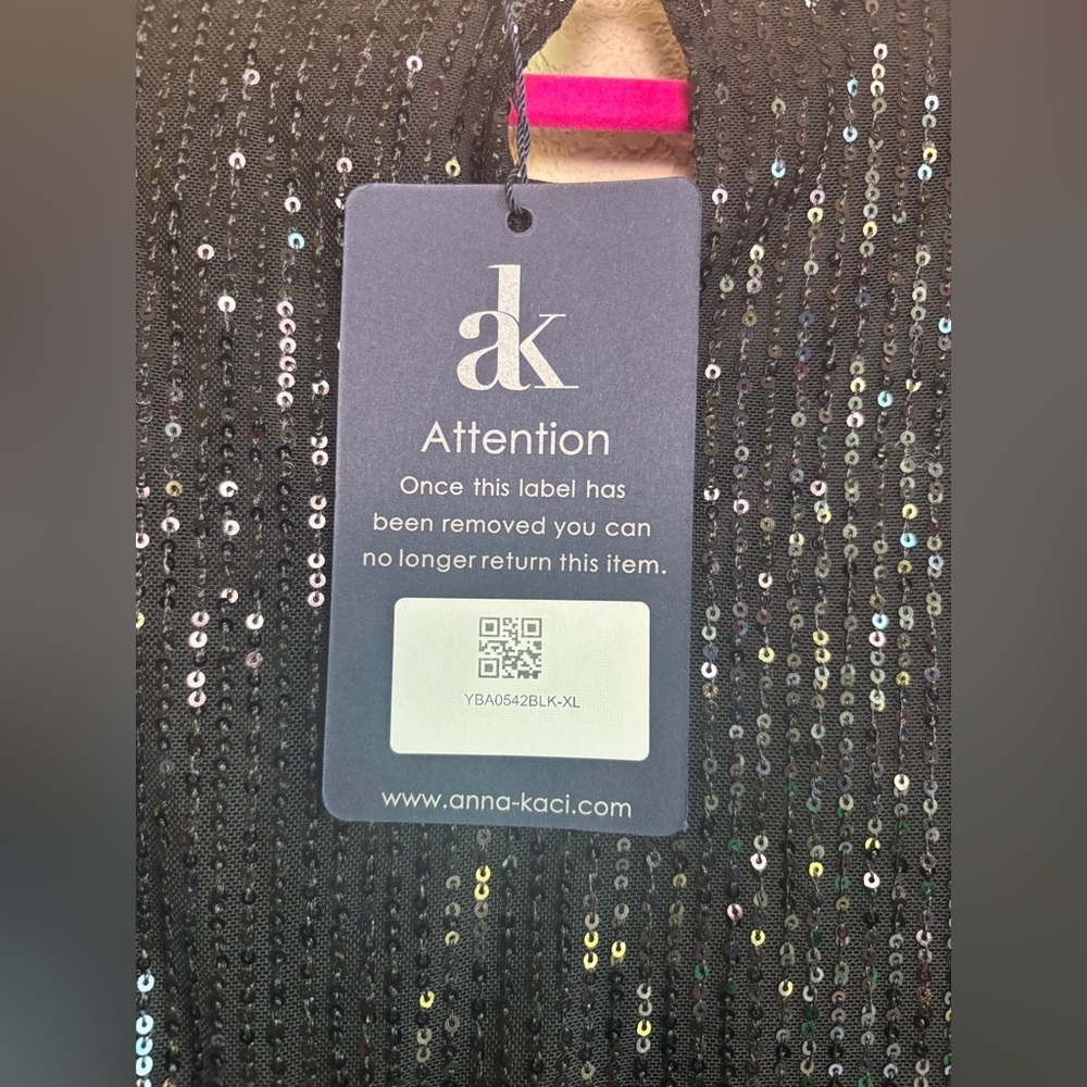 NWT Anna-Kaci Black Sequin Belted Crew Neck Long Sleeve Mini Party Dress XL - Picture 10 of 12